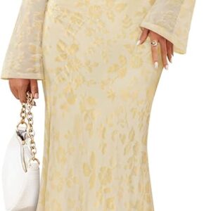 ZESICA Women's Long Sleeve Floral Bodycon Dress 2025 Fall Fashion Ruched Mesh Wedding Guest Cocktail Party Maxi Dresses